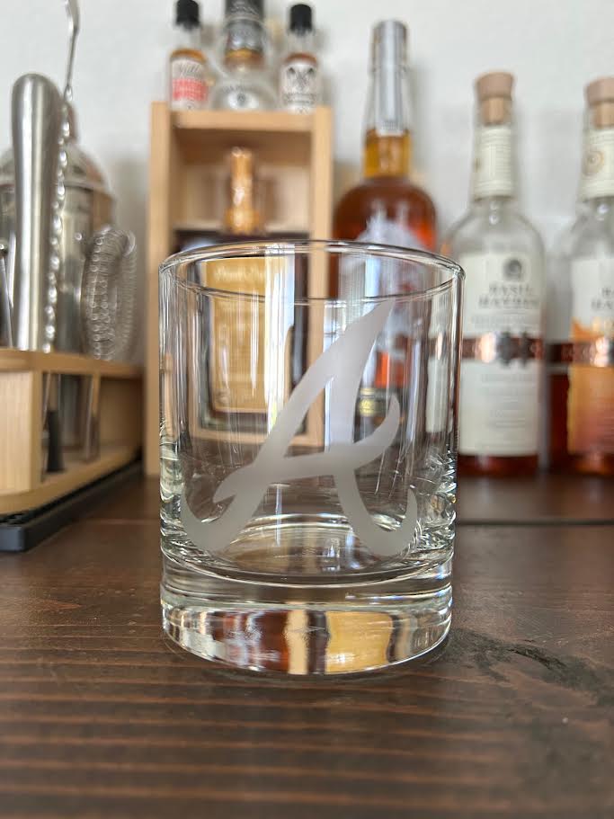 Atlanta Braves "A" etched Bourbon Whiskey Rocks Glass - 11oz