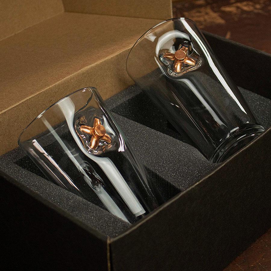 BenShot - .45 ACP Expanded "Bulletproof" Pint Glasses - GIFT SET OF 2