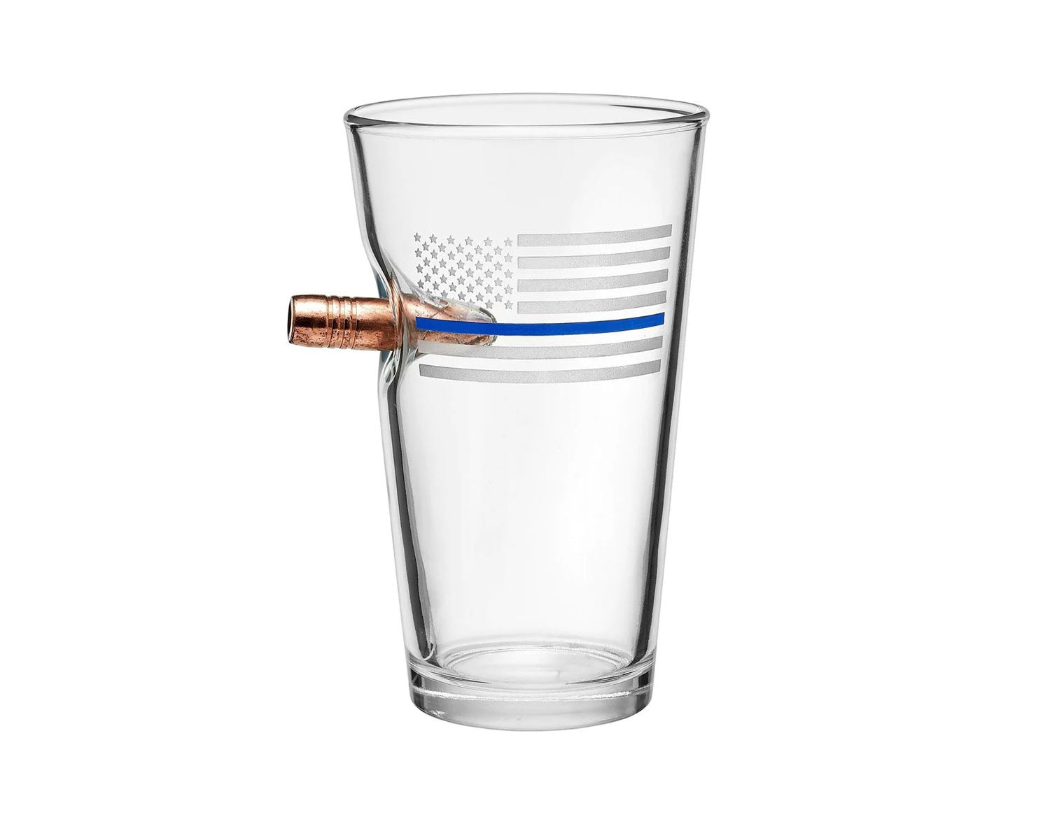BenShot - .50 BMG Thin Blue Line "Bulletproof" Pint Glass - 16oz