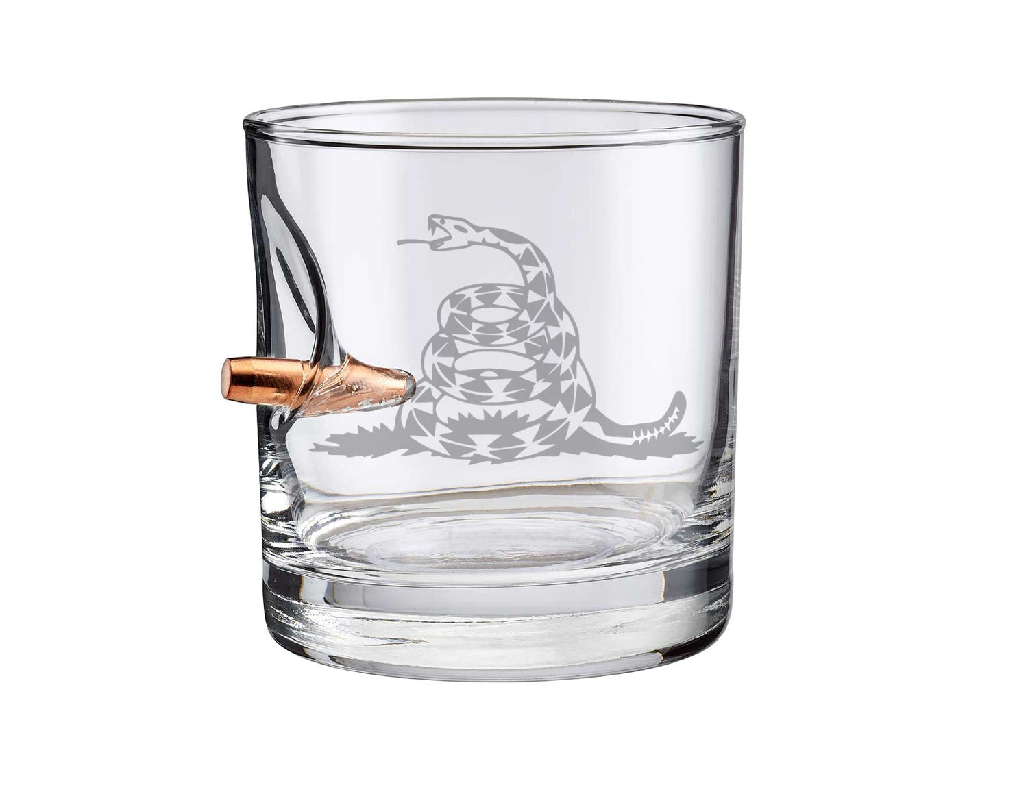 Gadsden Snake etched "Bulletproof" Rocks Glass - 11oz