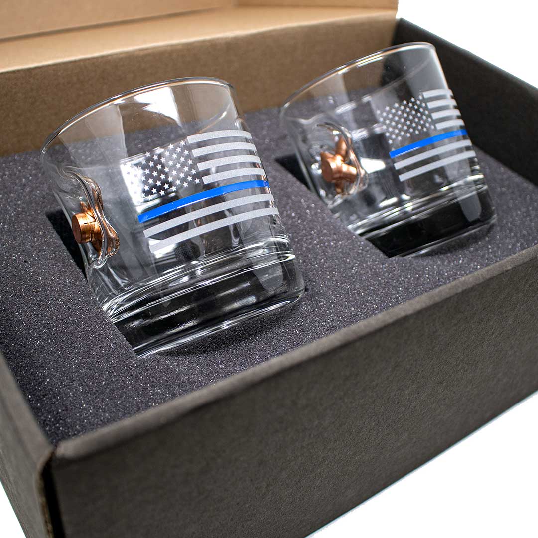 BenShot - .45 ACP Expanded - Thin Blue Line Rocks Glasses - GIFT SET OF 2