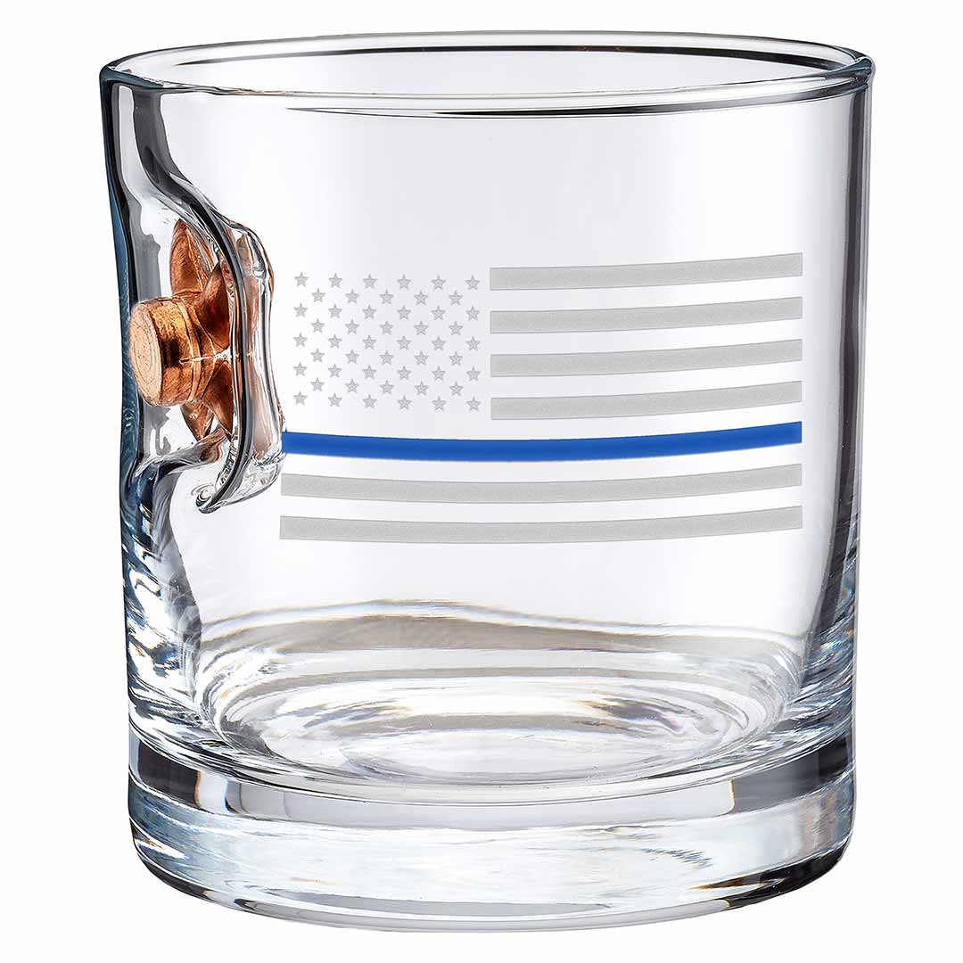 BenShot - .45 ACP Expanded - Thin Blue Line Rocks Glasses - GIFT SET OF 2