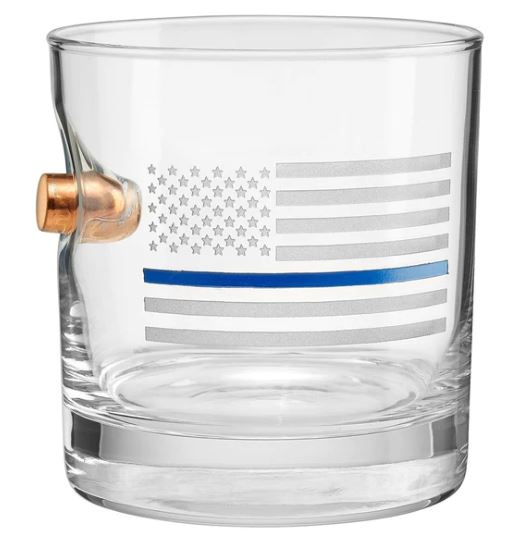 BenShot - .45 ACP - Thin Blue Line Rocks Glasses - GIFT SET OF 2