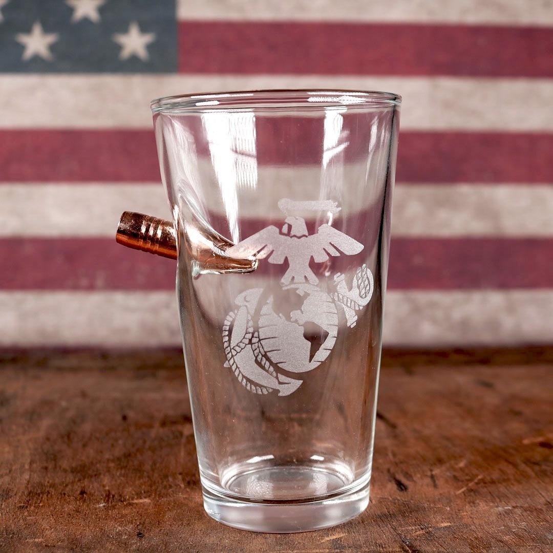 BenShot - "Bulletproof" USMC EGA (Marines) Pint Glass - 16oz