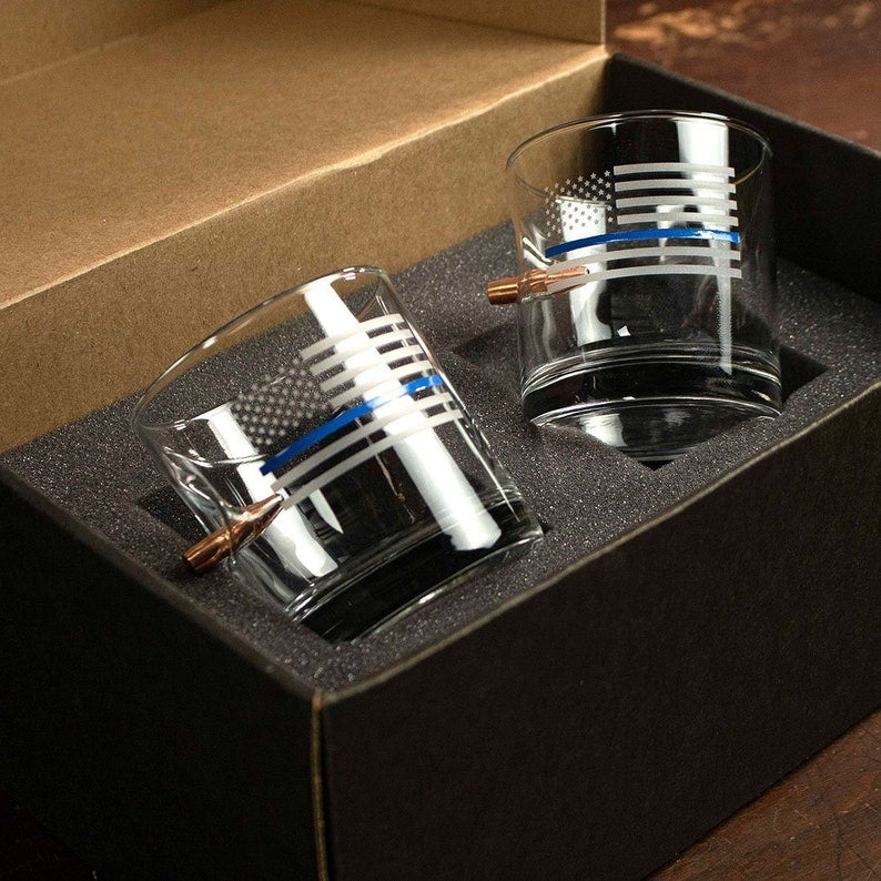 BenShot - Thin Blue Line Rocks Glasses - GIFT SET OF 2