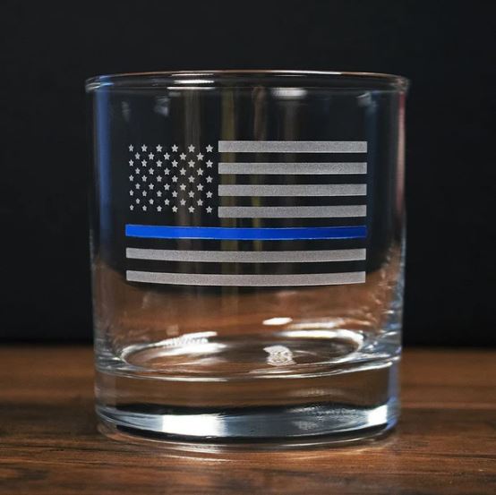 BenShot - Thin Blue Line Rocks Glass - 11oz - NO BULLET