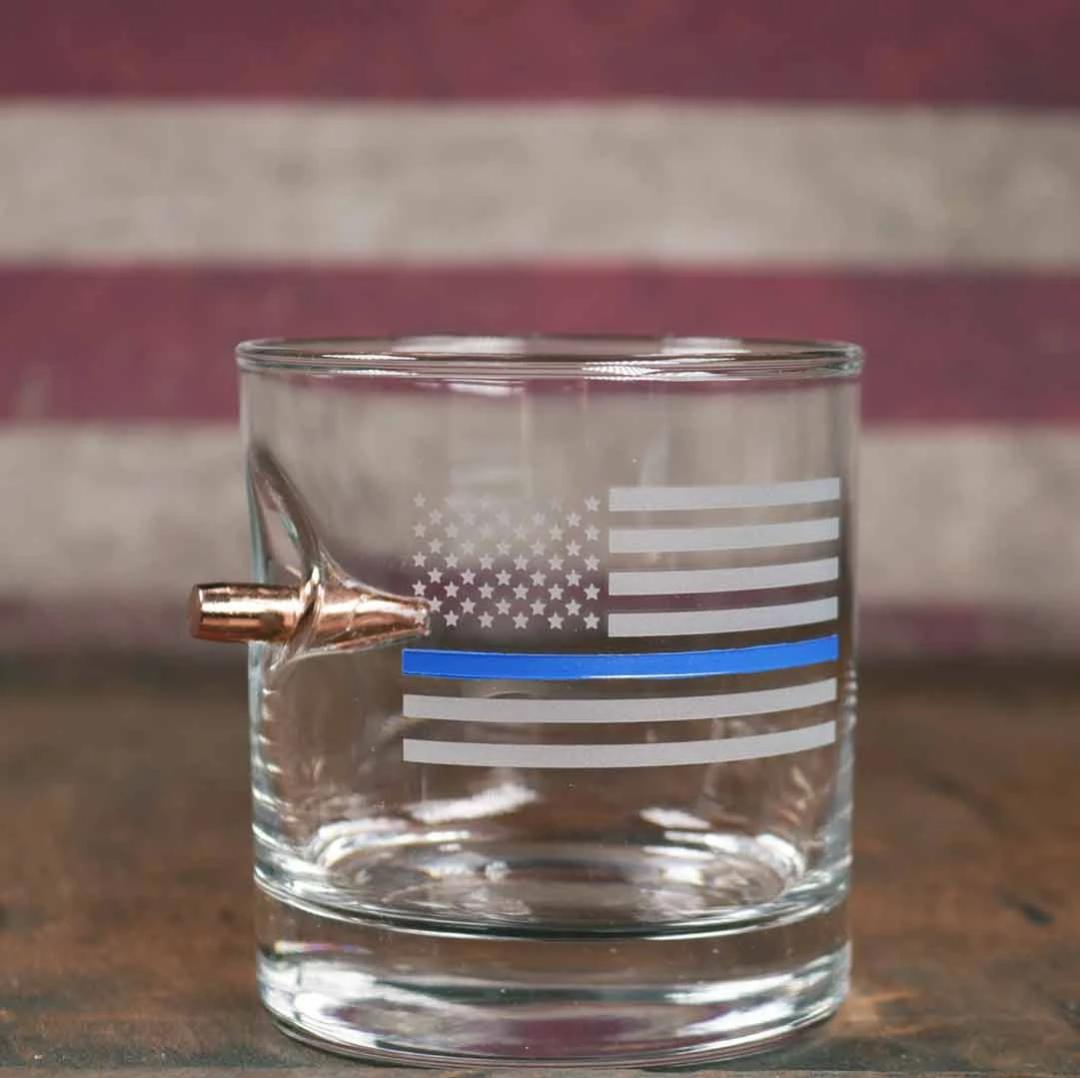 BenShot - Thin Blue Line Rocks Glasses - GIFT SET OF 2