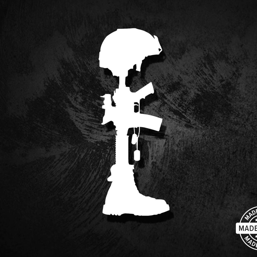 Fallen Soldier - Helmet, Rifle, Boots, Dog Tags Decal - American Die ...