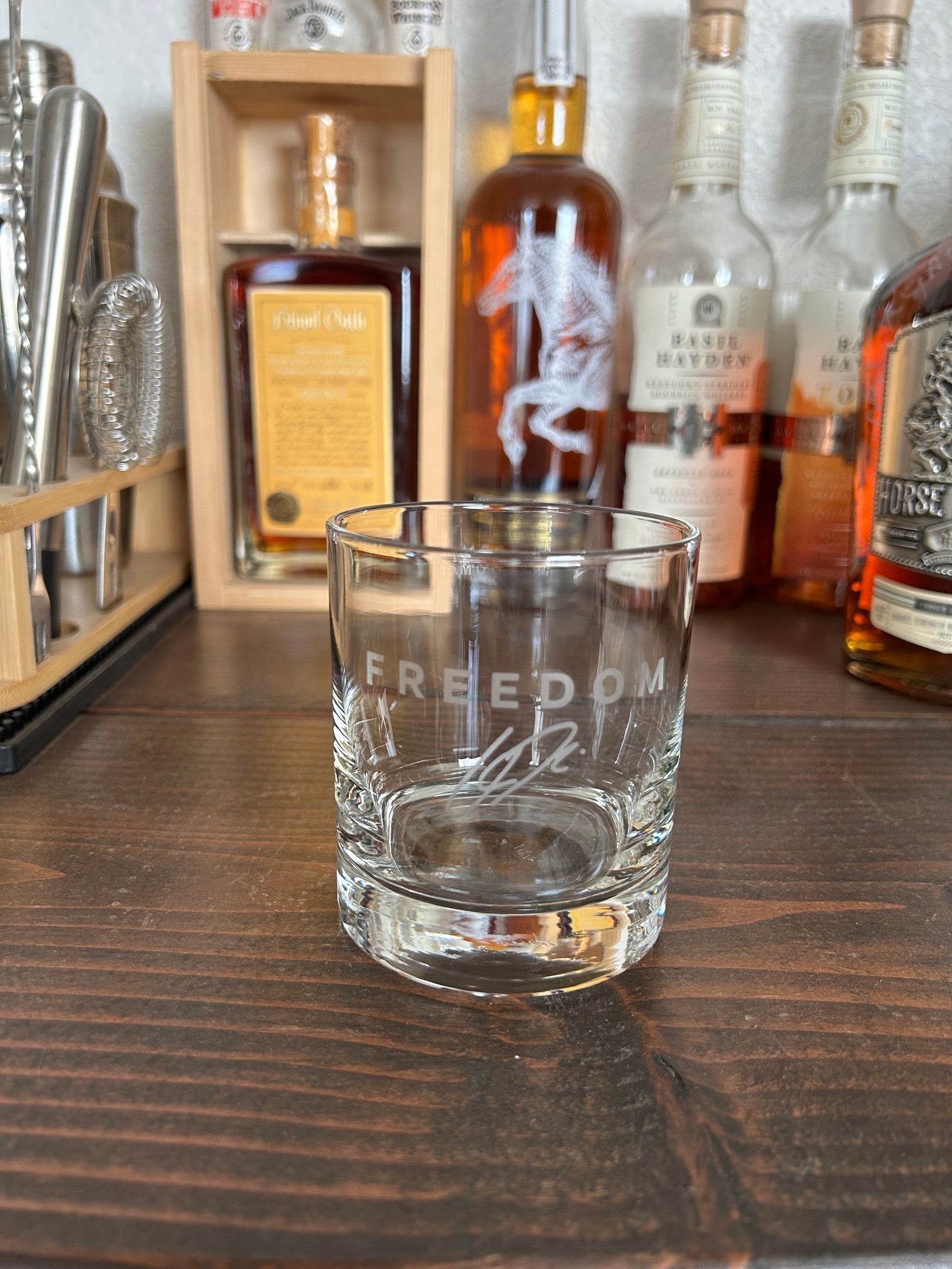 FREEDOM Charlie Kirk Autograph etched Bourbon Whiskey Rocks Glass - 11oz