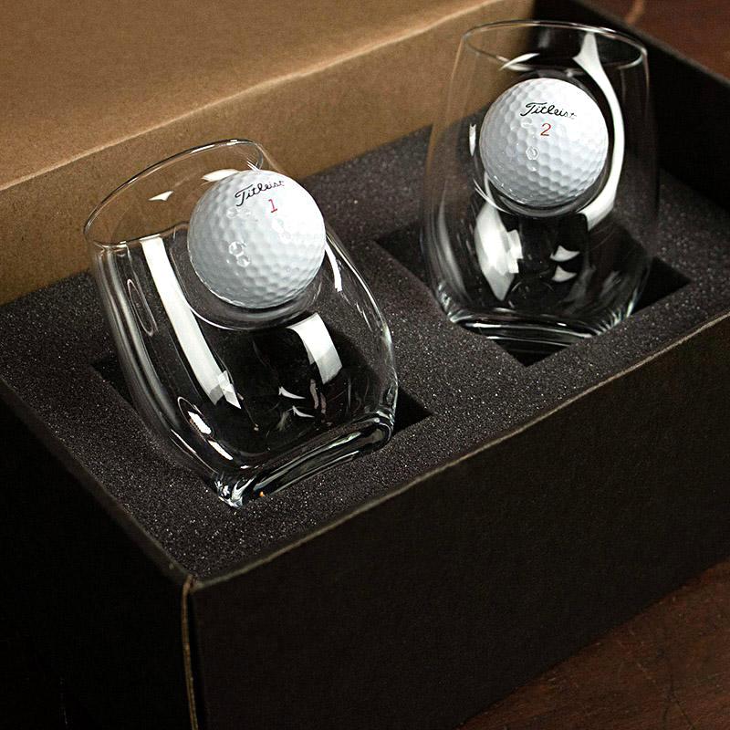 BenShot - Titleist Golf Ball Wine Glasses - GIFT SET OF 2