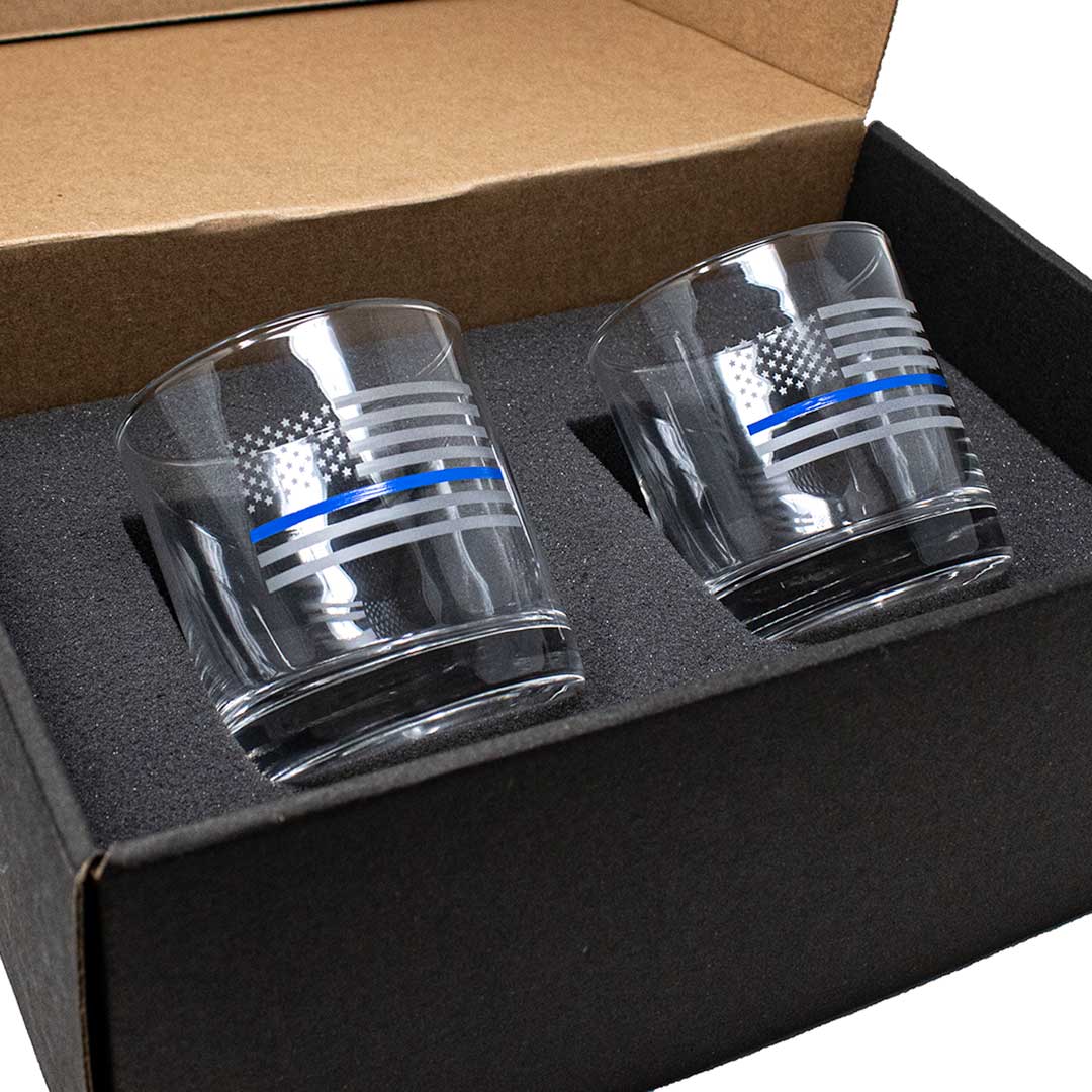 BenShot - Thin Blue Line "Bulletproof" Rocks Glass - 11oz