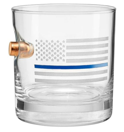 BenShot - 45ACP - Thin Blue Line Rocks Glasses - GIFT SET OF 2