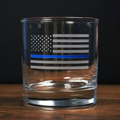 BenShot - Thin Blue Line Rocks Glass - 11oz - NO BULLET