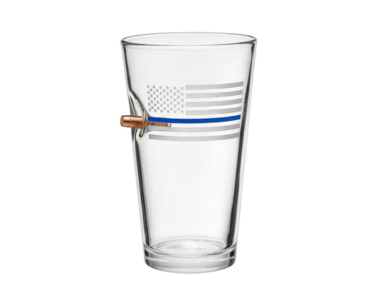 BenShot - Thin Blue Line "Bulletproof" Pint Glass - 16oz