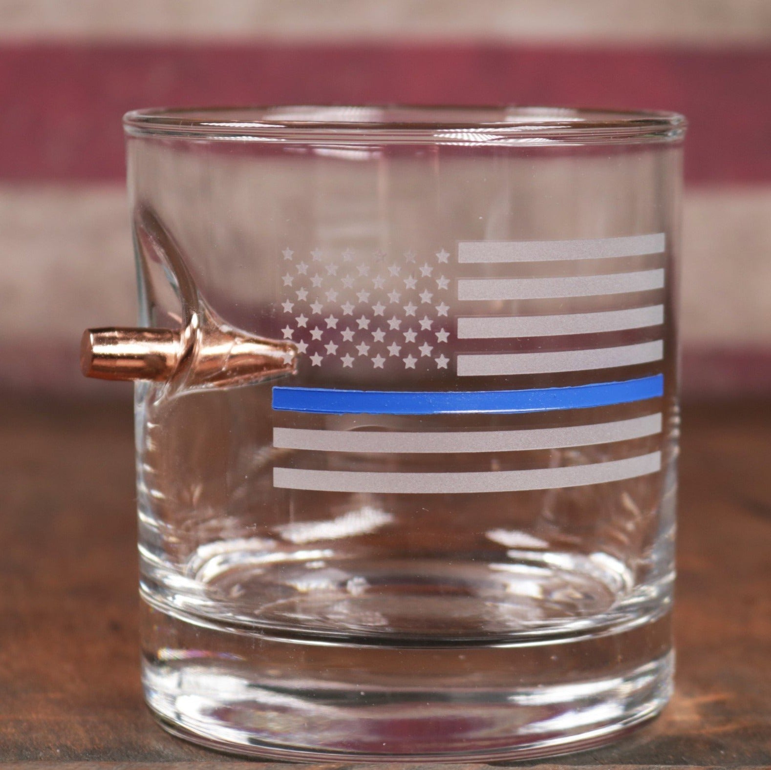 BenShot Thin Blue Line Rocks Glass