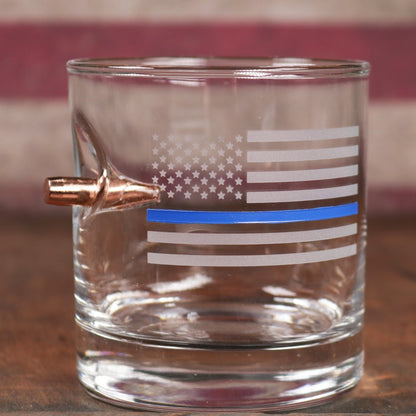 BenShot Thin Blue Line Rocks Glass
