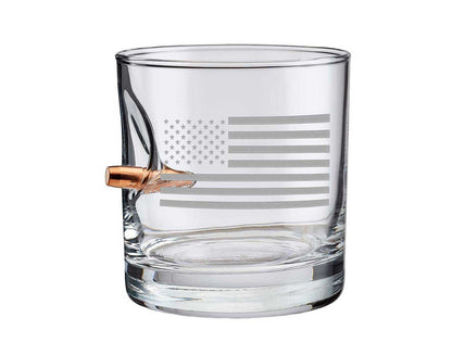 BenShot - US Flag Etched "Bulletproof" Rocks Glass - 11oz