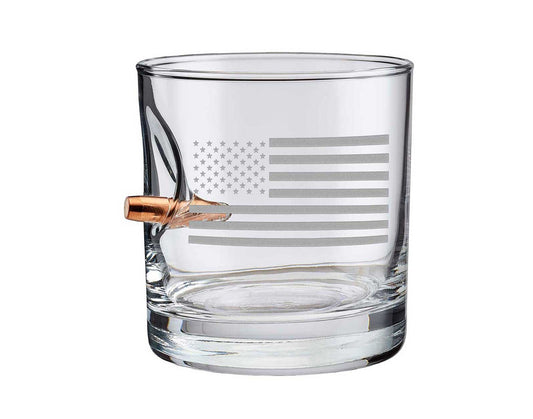BenShot - US Flag Etched "Bulletproof" Rocks Glass - 11oz